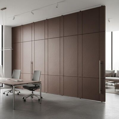 Manual Operation Dividing Partition Wall Featuring Leather Panel Surface Offering and Attractive Solutions for Office Space Planning