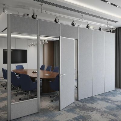 Buen precio Pared divisoria acústica móvil con pista de aluminio y sistema de rodillos Puerta dentro de la puerta Opción decidida por el cliente Ideal para salas de conferencias en línea