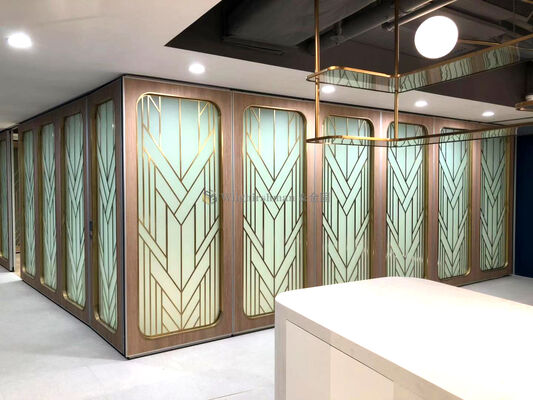 Foldable sound blocking partition system ideal for temporary sound barriers and space division in busy commercial interiors